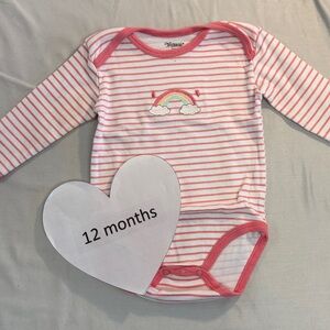 Fetchmous - Pink and White Striped Bodysuit with Rainbow